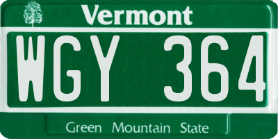 VT license plate WGY364