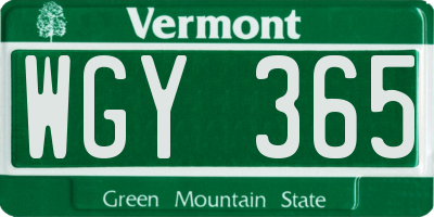 VT license plate WGY365