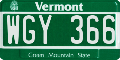 VT license plate WGY366