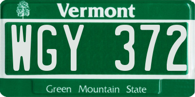 VT license plate WGY372