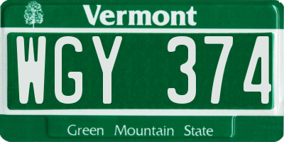VT license plate WGY374