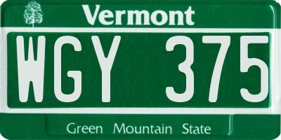 VT license plate WGY375