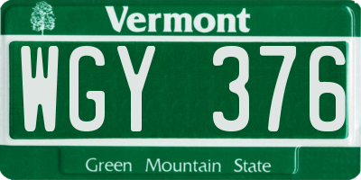 VT license plate WGY376