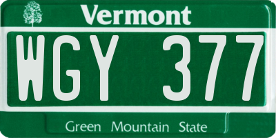 VT license plate WGY377
