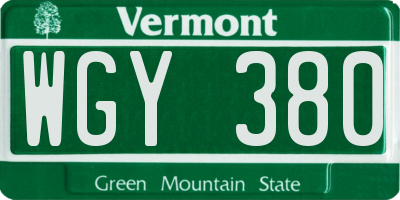 VT license plate WGY380