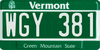 VT license plate WGY381