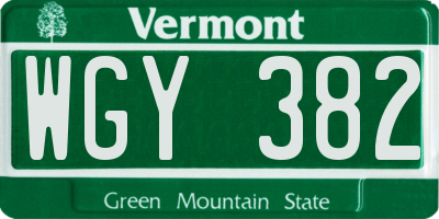 VT license plate WGY382