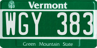 VT license plate WGY383