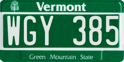 VT license plate WGY385