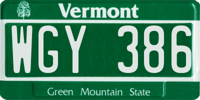 VT license plate WGY386