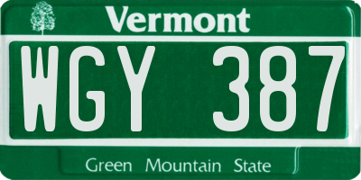 VT license plate WGY387