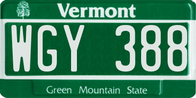 VT license plate WGY388
