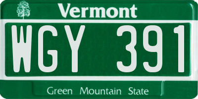 VT license plate WGY391