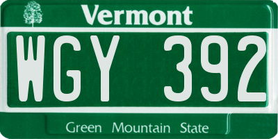 VT license plate WGY392