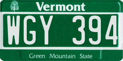 VT license plate WGY394