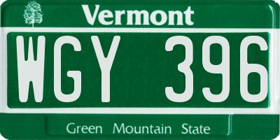 VT license plate WGY396
