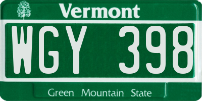 VT license plate WGY398