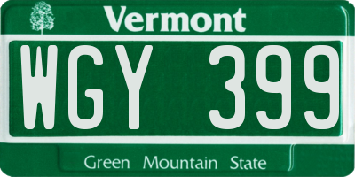 VT license plate WGY399