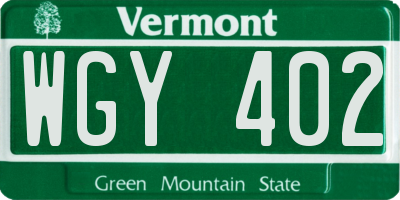 VT license plate WGY402