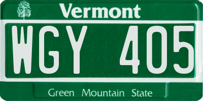 VT license plate WGY405