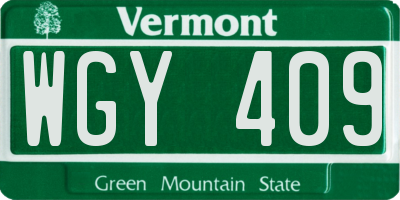 VT license plate WGY409