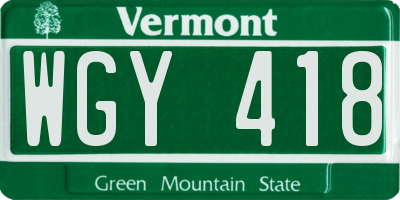 VT license plate WGY418
