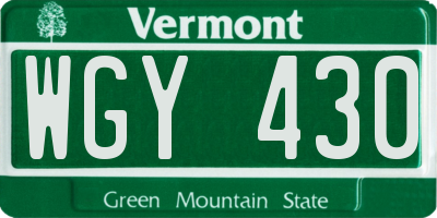 VT license plate WGY430