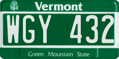 VT license plate WGY432