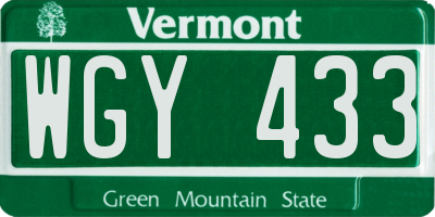 VT license plate WGY433