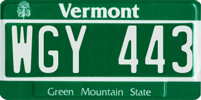 VT license plate WGY443
