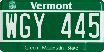 VT license plate WGY445