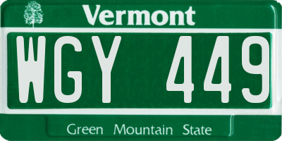 VT license plate WGY449