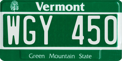 VT license plate WGY450