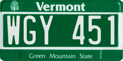 VT license plate WGY451