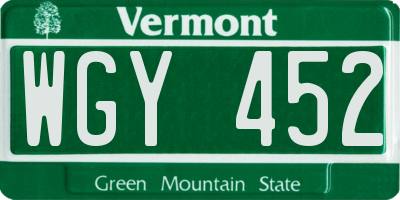 VT license plate WGY452
