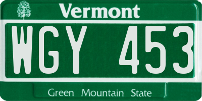 VT license plate WGY453