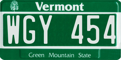 VT license plate WGY454
