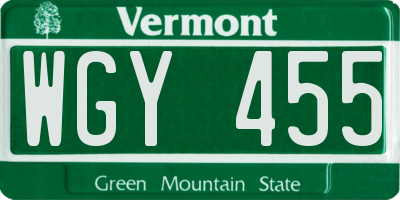 VT license plate WGY455