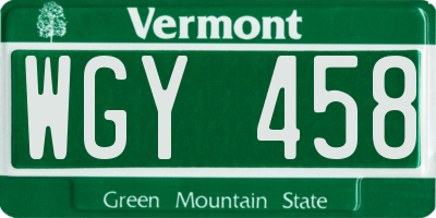 VT license plate WGY458