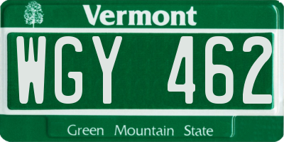 VT license plate WGY462
