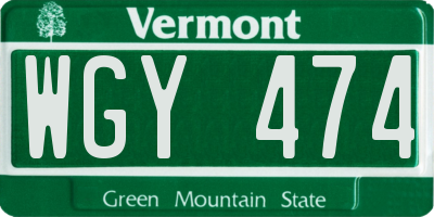 VT license plate WGY474