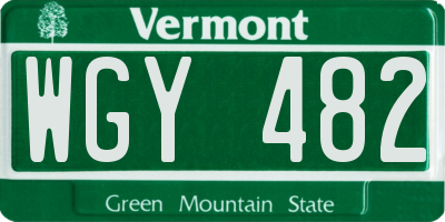 VT license plate WGY482