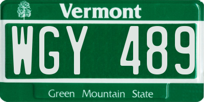 VT license plate WGY489