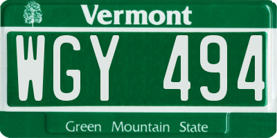 VT license plate WGY494