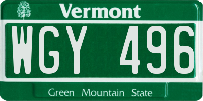 VT license plate WGY496