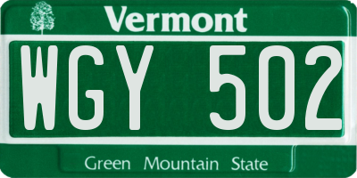 VT license plate WGY502