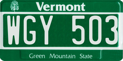 VT license plate WGY503