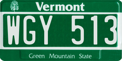 VT license plate WGY513