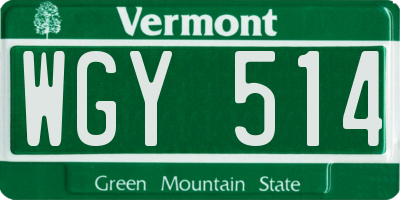 VT license plate WGY514
