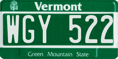 VT license plate WGY522